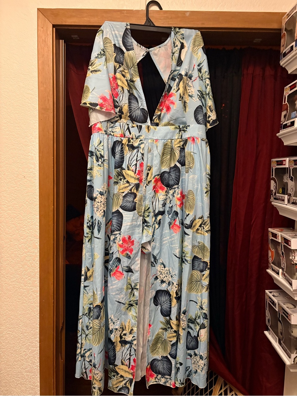 Girls Light Blue Floral Maxi Dress with Keyhole Back